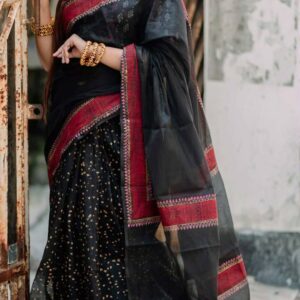 ব্লাউজ পিস সহ সেমি মসলিন শাড়ি