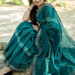 ব্লাউজ পিস সহ সেমি মসলিন শাড়ি