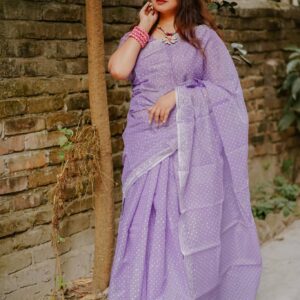 ব্লাউজ পিস সহ সেমি মসলিন শাড়ি