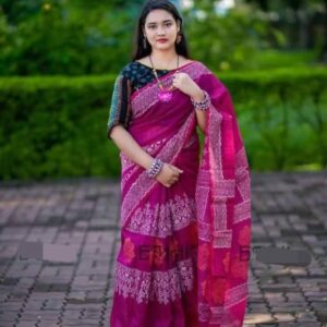 ব্লাউজ পিস সহ সেমি মসলিন শাড়ি